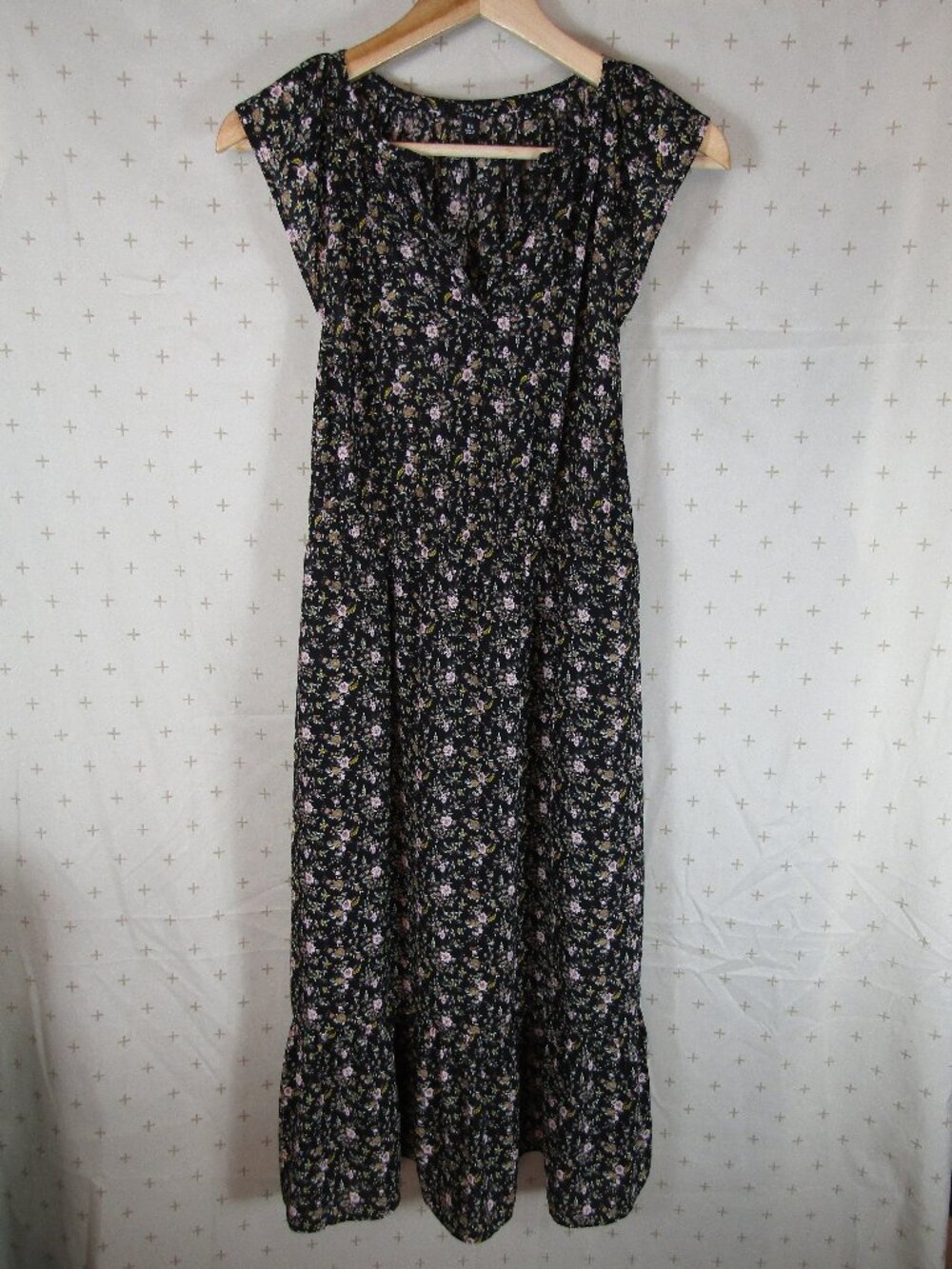 J. Crew Mercantile Black Floral Cottagecore Blouson Cap Sleeve Midi Dress XS